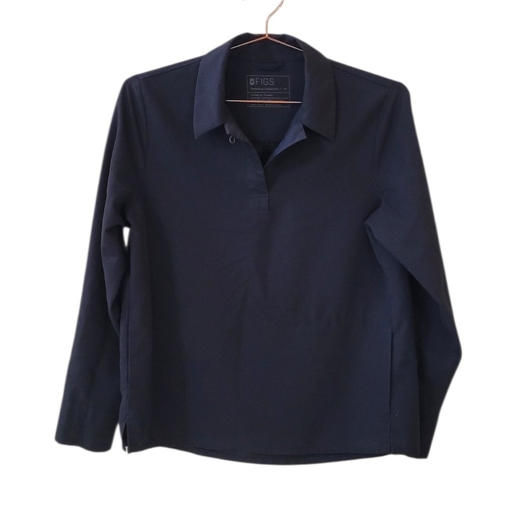 FIGS M Black Nala Technical Long Sleeve Scrub Polo Top Women